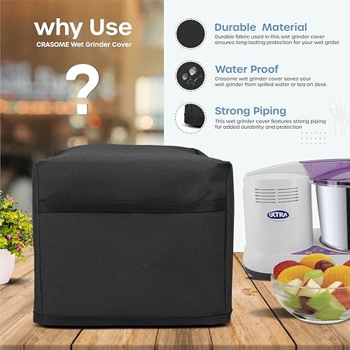 Crasome Dust Proof Water Resistant Kitchen Wet Grinder Cover for 2 Litre Table Top Ultra Perfect S | Ultra Perfect Plus - Black - Image 5