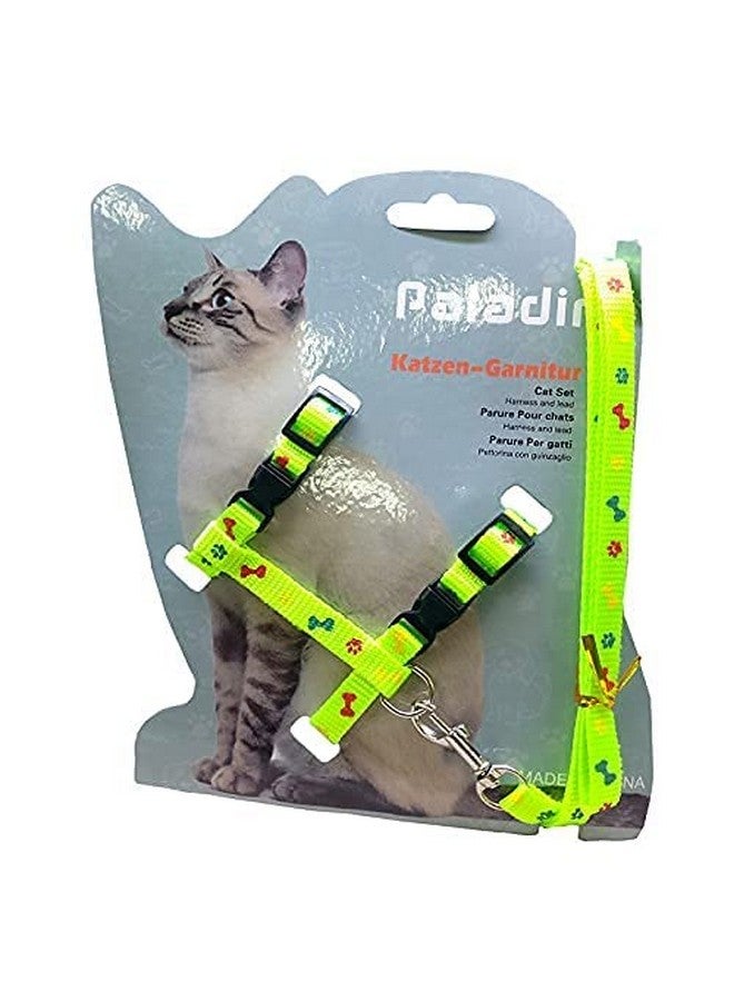 طقم حزام من النايلون للقطط الصغيرة والحيوانات الأليفة الصغيرة | طوق حزام من النايلون | حزام تدريب القطط (مطبوع عليه مخلب باللون الأخضر) - Image 1