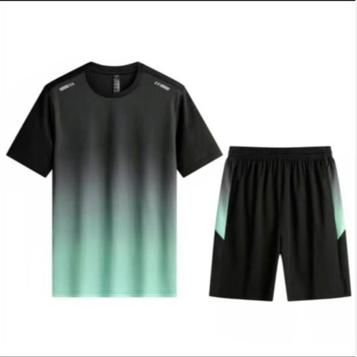 Mens Quick-Dry Gradient Tee Shorts Set green  - Image 5