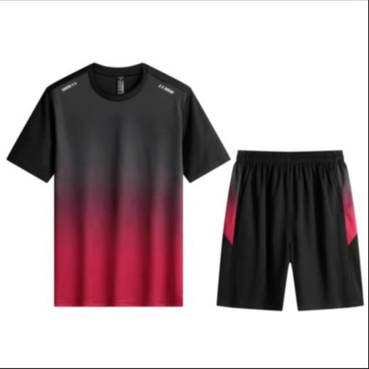 Mens Quick-Dry Gradient Tee Shorts Set green  - Image 4