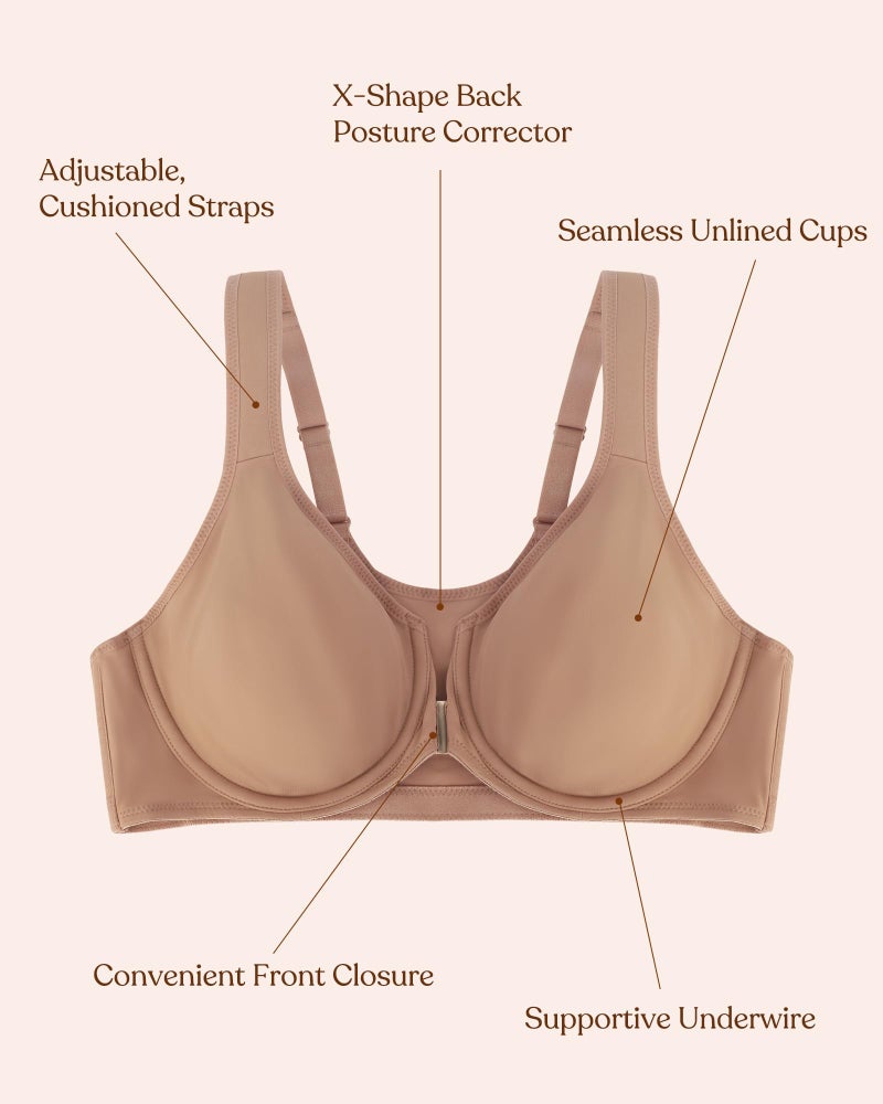 HSIA Posture Bras for Women - Front Closure Posture Corrector Bra Back Support Seamless Plus Size Tshirt Underwire Bra Dark Beige - Image 5