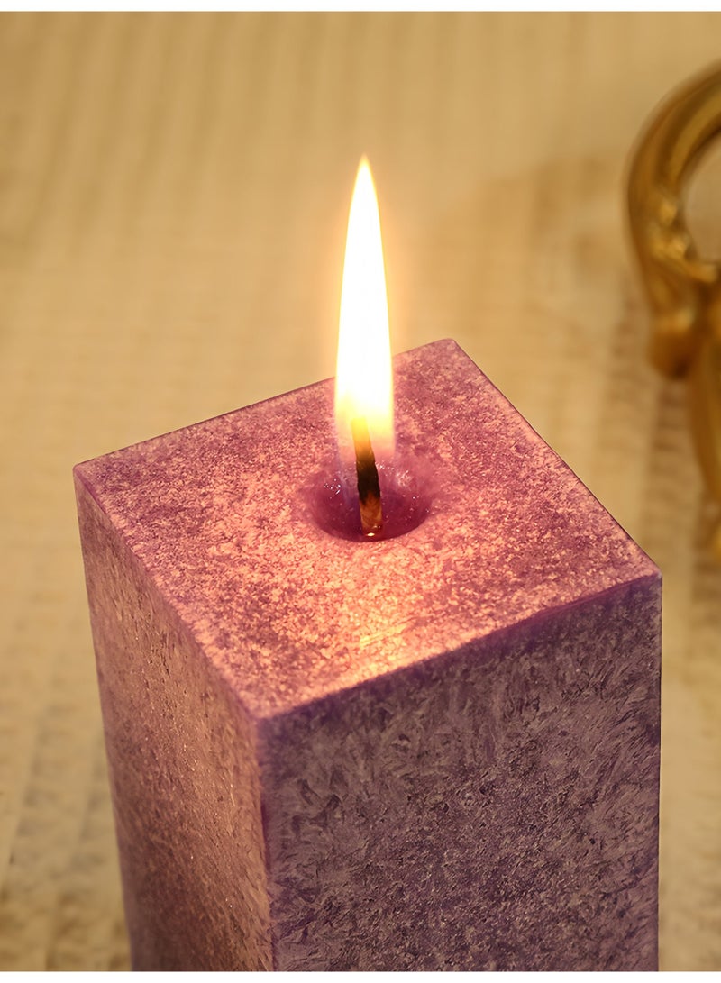 Beautiful Life Scented Candles Set, Lavender Fragrance, 3PCS Classic Icicle Wax Square Pillar Candles, Smokeless Romantic Wedding Decor Long Pole Column Candles - Image 3