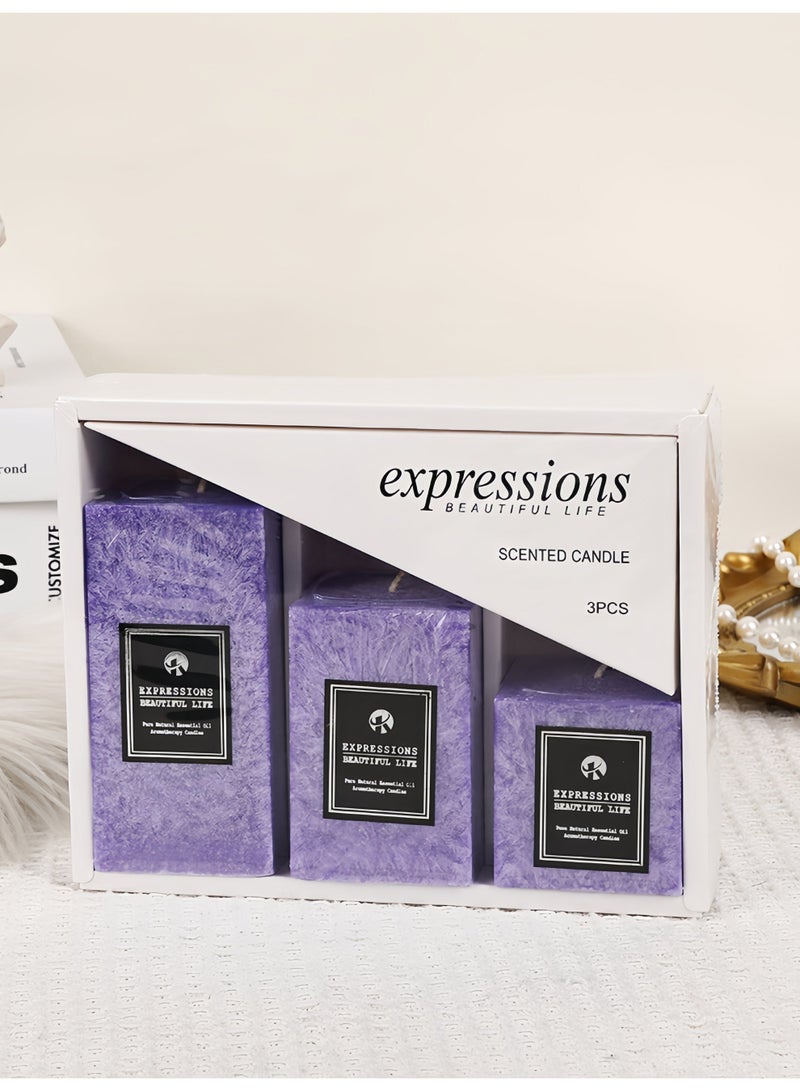 Beautiful Life Scented Candles Set, Lavender Fragrance, 3PCS Classic Icicle Wax Square Pillar Candles, Smokeless Romantic Wedding Decor Long Pole Column Candles - Image 2