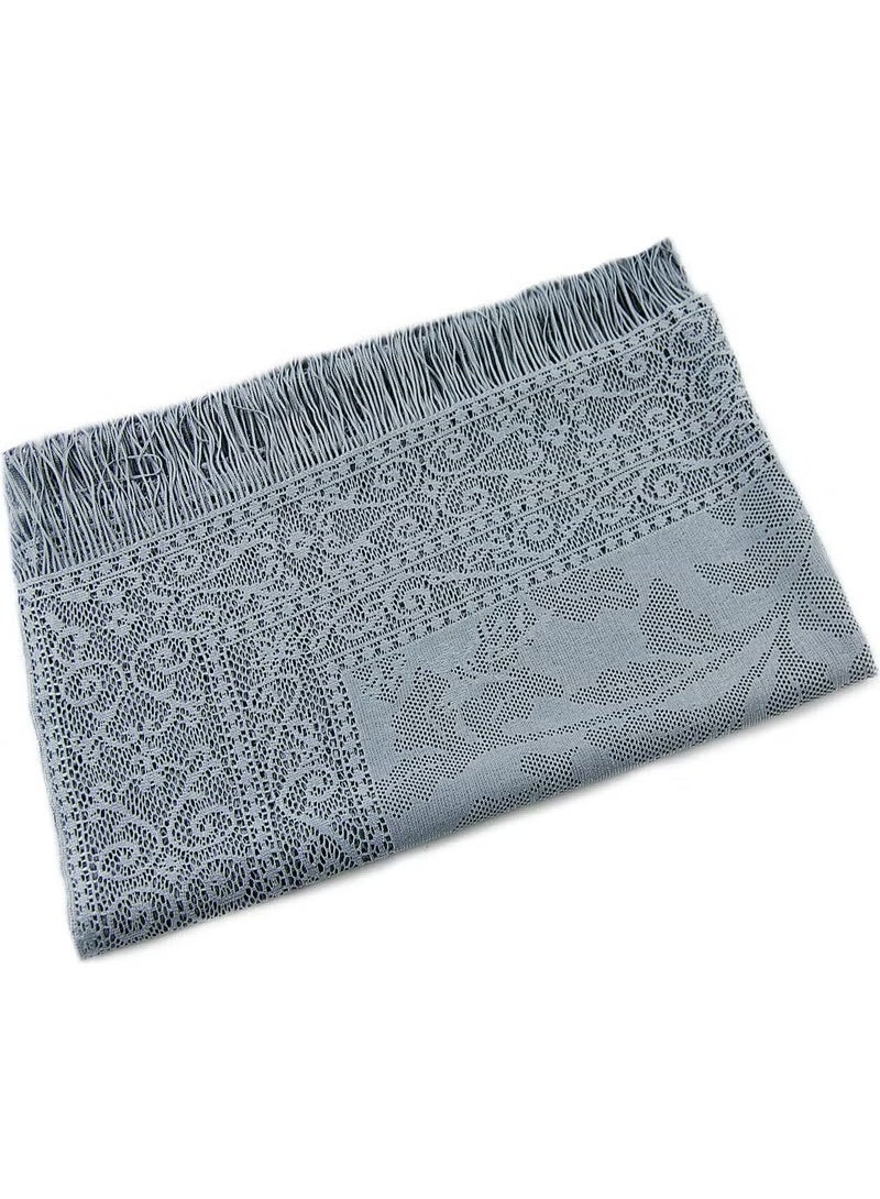 مجموعة أسطوانة خاصة من شال التول مع مسبحة اللؤلؤ باللون الرمادي - Image 2