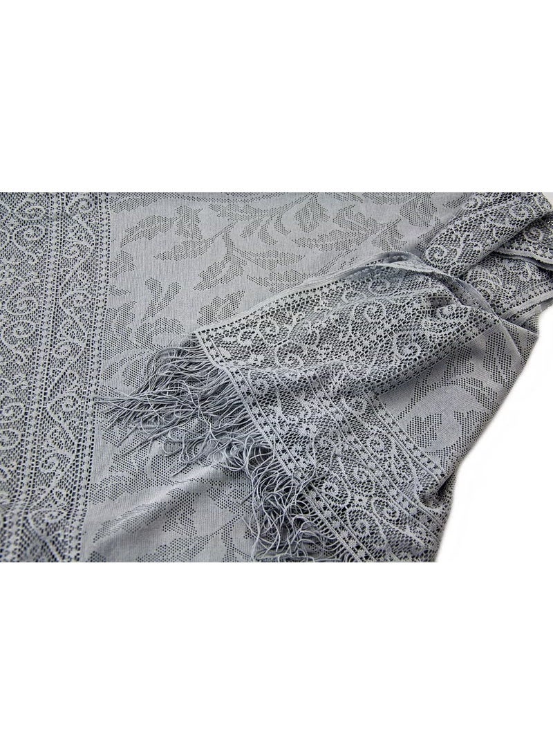 مجموعة أسطوانة خاصة من شال التول مع مسبحة اللؤلؤ باللون الرمادي - Image 3