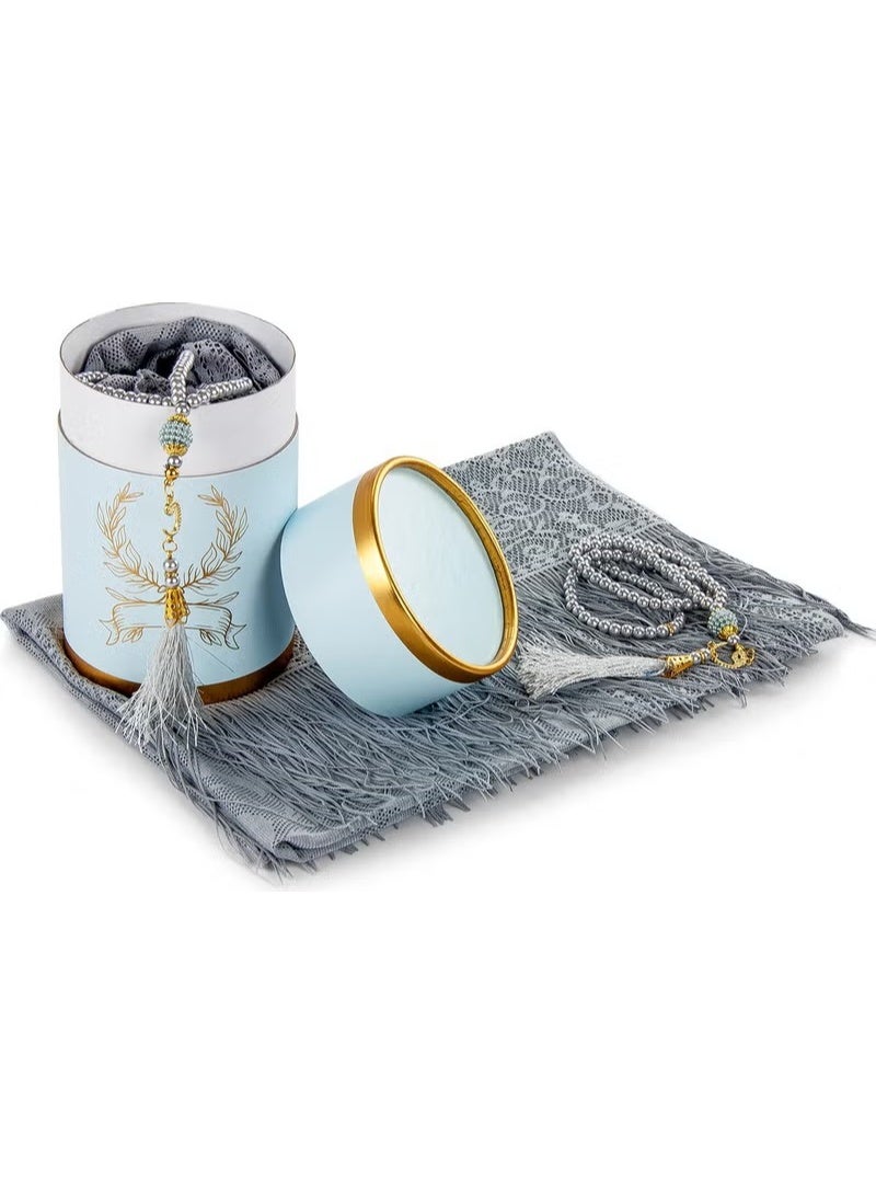 مجموعة أسطوانة خاصة من شال التول مع مسبحة اللؤلؤ باللون الرمادي - Image 5