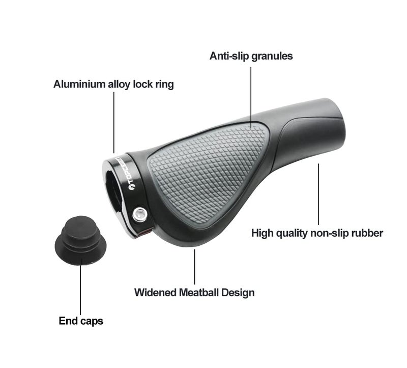 TOPCABIN Bike Grips,Ergonomic Design Bicycle Grips Widen Holding Rubber Bike Handlebar Grips with Aluminum LockGrips for Mountain Road MTB (Comfort Big Area(Black&Grey)) - Image 3