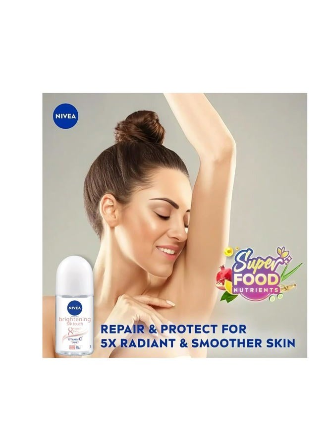 Nivea مزيل العرق رول أون نيفيا الإضافي المشرق 8 سوبر فود فيتامين سي معزز الكولاجين، لمسة حريرية، خالي من الكحول، حماية من الروائح لمدة 48 ساعة، بشرة ناعمة ومشرقة، 50 مل، 1.69 أونصة، عبوة من 2 - Image 2