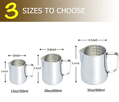 CAMKYDE Milk Frothing Pitcher 20 oz, Stainless Steel Espresso Steaming Pitcher with Decorating Pen for Coffee, Espresso Machines, Cappuccino, Latte Art (Silver) - Image 2