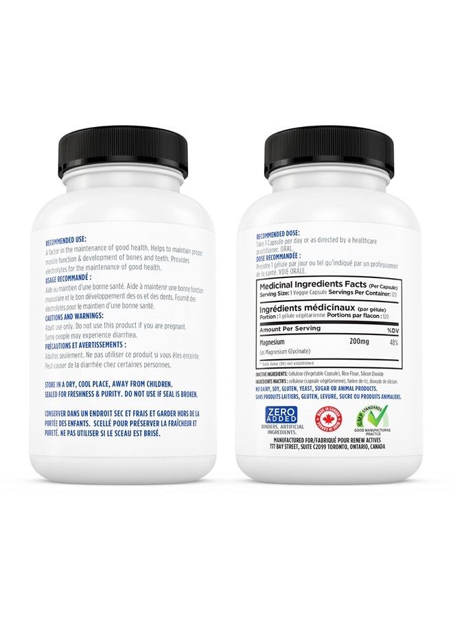 Renew Actives Magnesium Bisglycinate Supplement 120 Capsules - Image 2