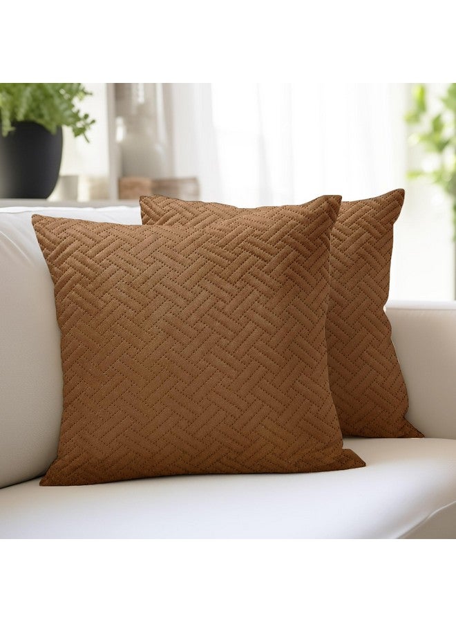 Encasa XO Encasa XO Cushion Covers 60x60 cm Set of 2 | Solid Color Quilted Velvet Sofa Cushion Covers | only Covers No Insert | Both Side Quilted Fabric | Brown | Decorative Pillow Covers for Home-150 TC - Image 1