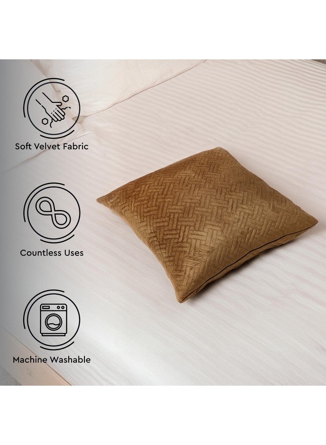 Encasa XO Encasa XO Cushion Covers 60x60 cm Set of 2 | Solid Color Quilted Velvet Sofa Cushion Covers | only Covers No Insert | Both Side Quilted Fabric | Brown | Decorative Pillow Covers for Home-150 TC - Image 5