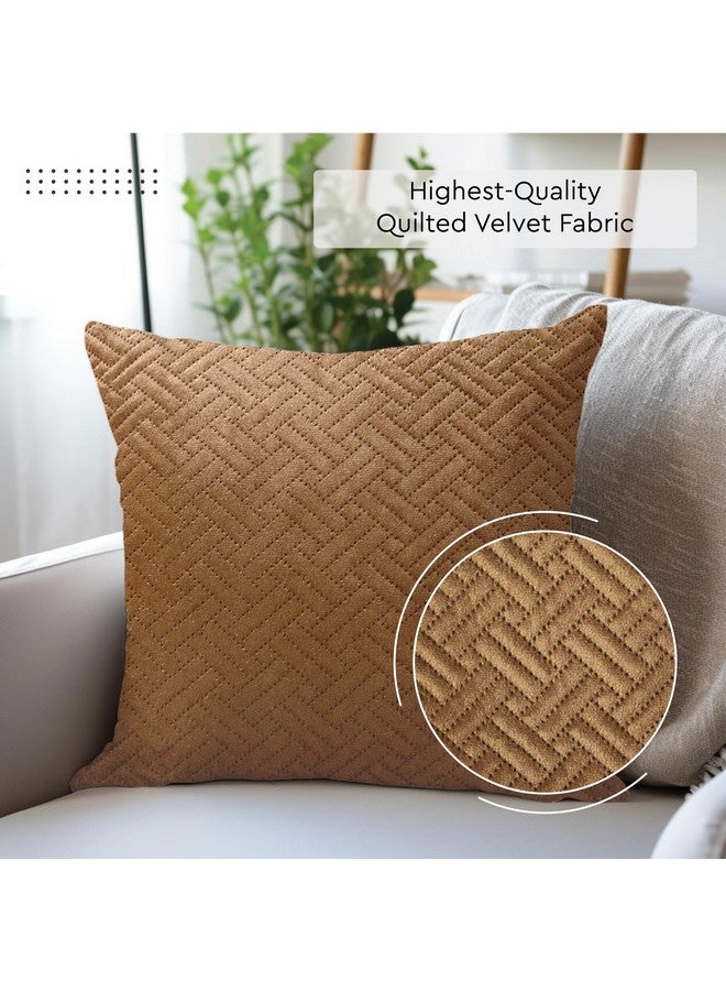 Encasa XO Encasa XO Cushion Covers 60x60 cm Set of 2 | Solid Color Quilted Velvet Sofa Cushion Covers | only Covers No Insert | Both Side Quilted Fabric | Brown | Decorative Pillow Covers for Home-150 TC - Image 4