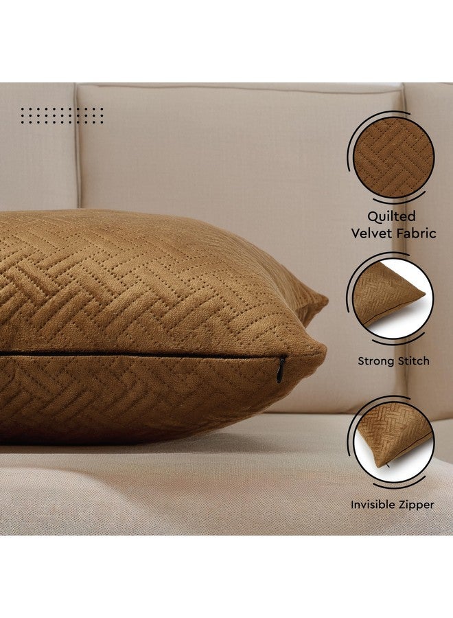 Encasa XO Encasa XO Cushion Covers 60x60 cm Set of 2 | Solid Color Quilted Velvet Sofa Cushion Covers | only Covers No Insert | Both Side Quilted Fabric | Brown | Decorative Pillow Covers for Home-150 TC - Image 3