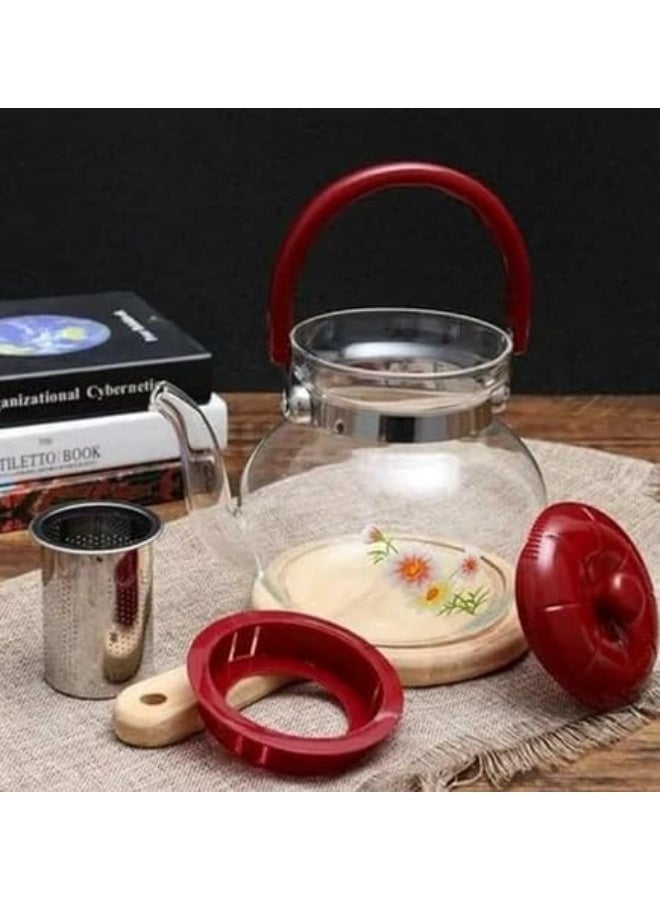 kovar Heat Resistant Glass Tea And Coffee Pot With Stainless Steel Strainer- 850ml - Image 2
