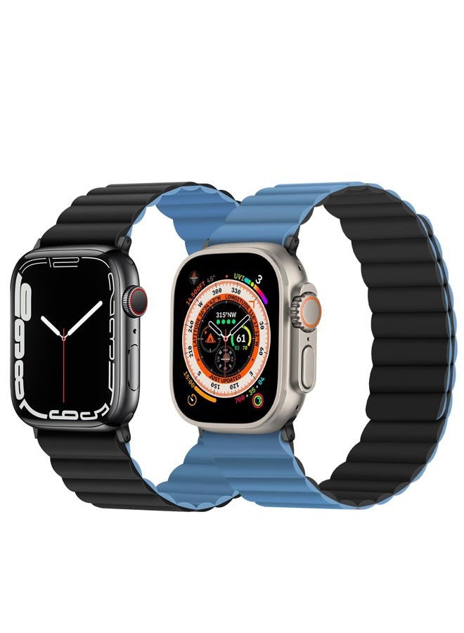 Anlinser Magnetic Straps Compatible with Apple Watch Strap 49mm 46mm 45mm 44mm 42mm 41mm 40mm, Double Side Reversible Band for iWatch Ultra 2 Series 10/9/8/7/6/SE (49/46/45/44/42, Black/Blue) - Image 2