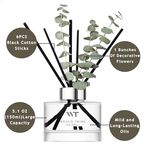 WEALD TRIBE Flower Reed Diffuser Set Wild Eucalyptus Mint Scent for Bathroom Accessories Shelf Decor & Air Fresheners, Sticks Defusers with 5.1 fl oz Essential Oils & Leaves, House Bedroom Office Decor & Gifts - Image 5