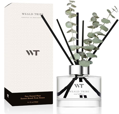 WEALD TRIBE Flower Reed Diffuser Set Wild Eucalyptus Mint Scent for Bathroom Accessories Shelf Decor & Air Fresheners, Sticks Defusers with 5.1 fl oz Essential Oils & Leaves, House Bedroom Office Decor & Gifts - Image 1