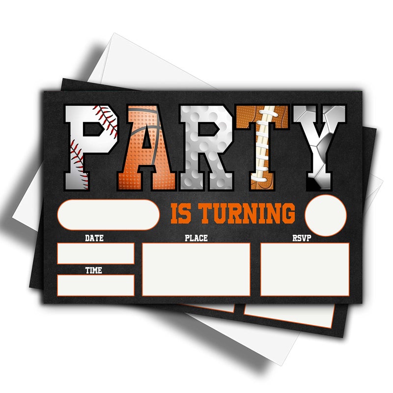 ONDTOM Sports Birthday Party Invitations With Envelopes4 x 6 20 Pack  Basketball Football Soccer All Star Sports Style Birthday Invitesc13