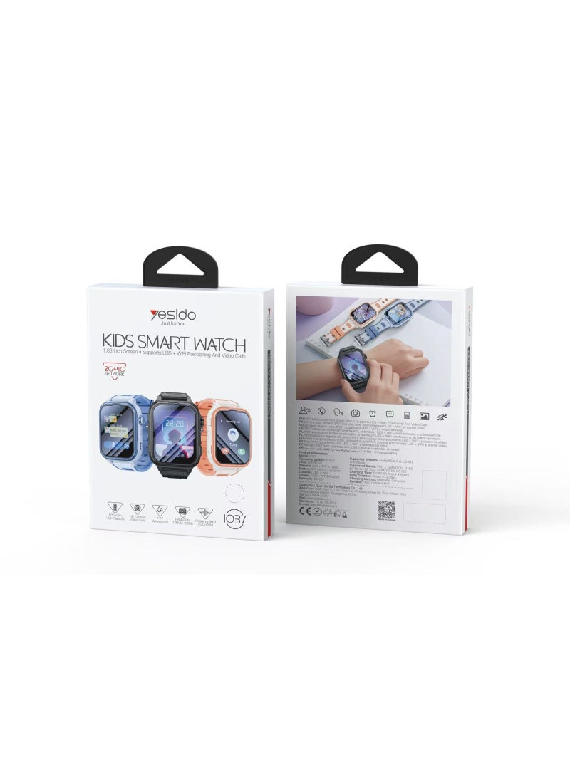 Y37 Kids Smart Watch with SIM Card Support, 2G+4G Network, Video Calling, GPS/LBS+WiFi Tracking, HD Camera, IP67 Waterproof, 1.83 Inch Touch Screen, 800mAh Battery, 1 Year Warranty
