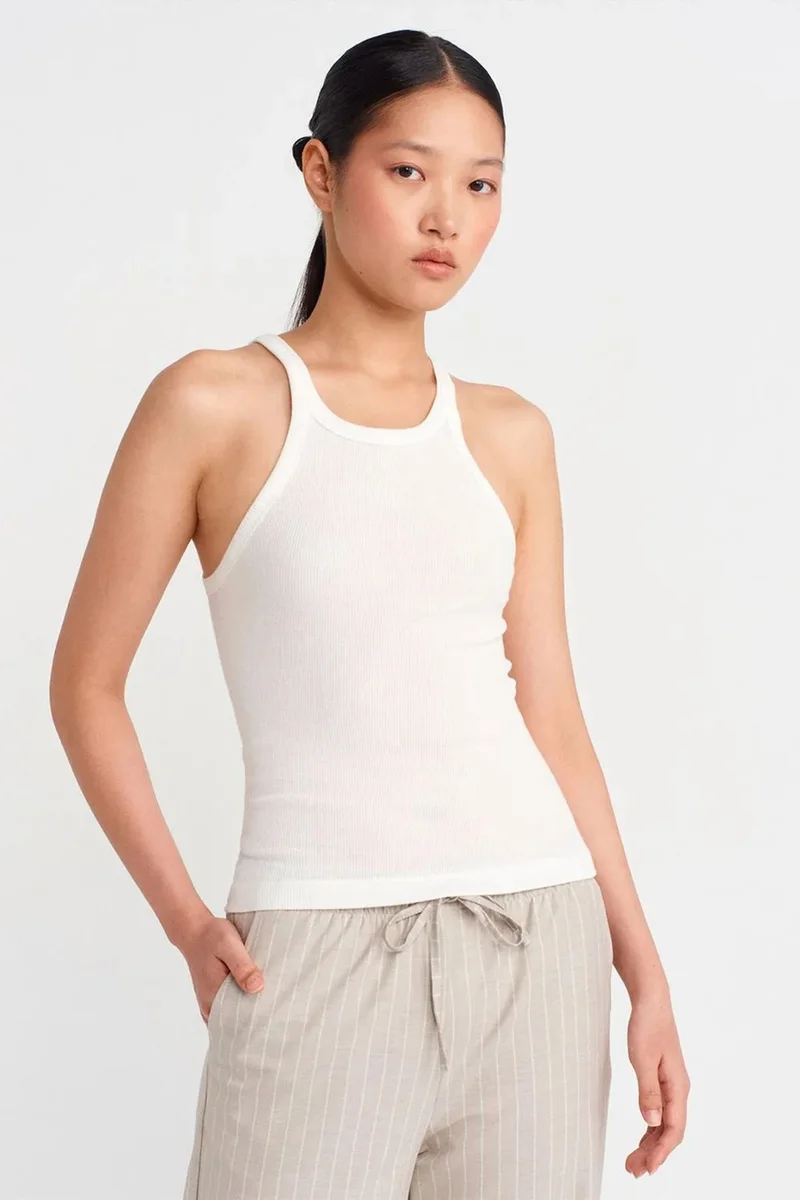 ديلفين DILVIN Ribbed Cotton Sleeveless Cami Blouse