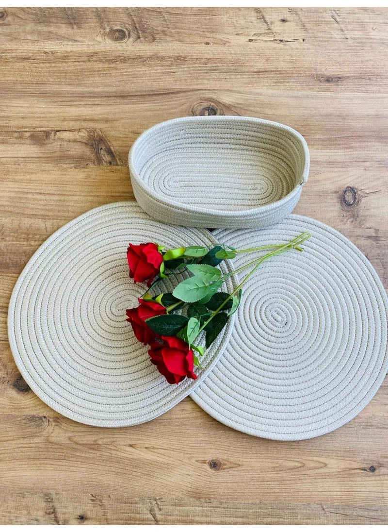 BDZ Deri BDZ Leather Wicker Jute Presentation Plate Mat American Service and Basket 3 Pieces
