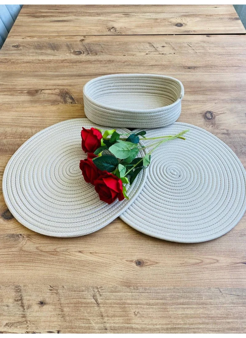 BDZ Deri BDZ Leather Wicker Jute Presentation Plate Mat American Service and Basket 3 Pieces