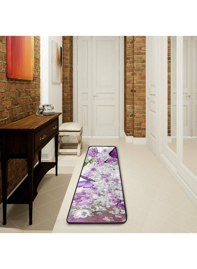 senya Butterflies Flowers Purple Kitchen Rugs Nonslip Soft Doormats Bath Carpet Floor Runner Area Rugs For Home Dining Living Room Bedroom 72" X 24" - Image 3