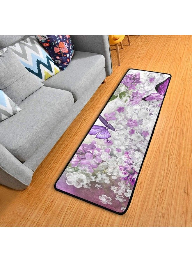 senya Butterflies Flowers Purple Kitchen Rugs Nonslip Soft Doormats Bath Carpet Floor Runner Area Rugs For Home Dining Living Room Bedroom 72" X 24" - Image 2