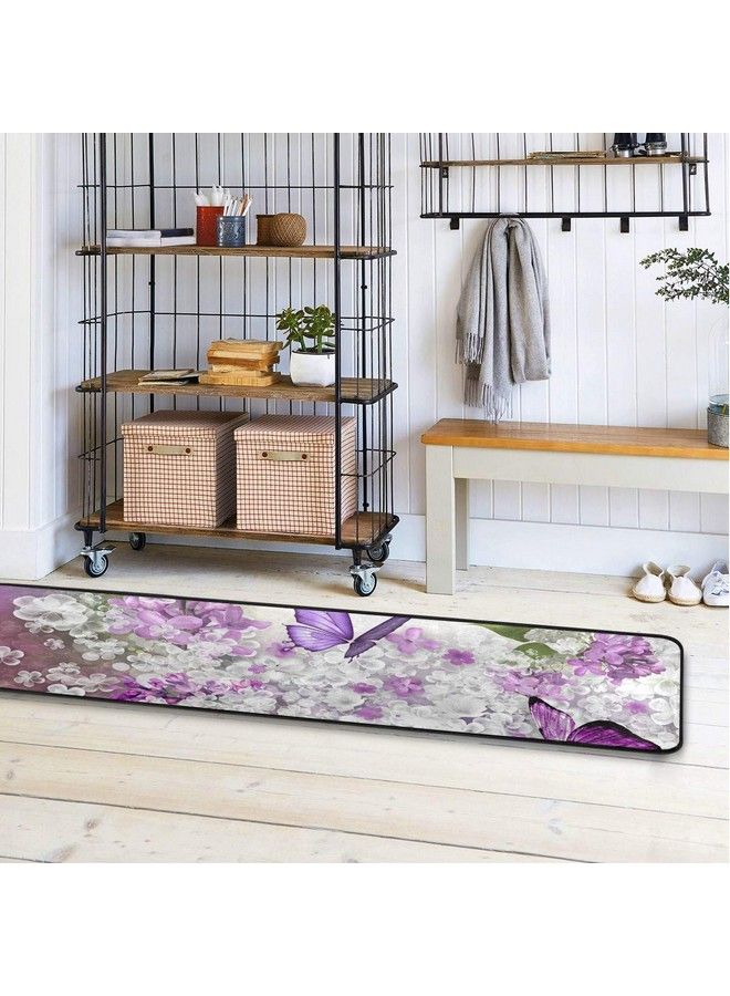 senya Butterflies Flowers Purple Kitchen Rugs Nonslip Soft Doormats Bath Carpet Floor Runner Area Rugs For Home Dining Living Room Bedroom 72" X 24" - Image 4