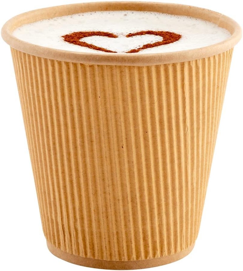 Restaurantware 500-CT Disposable Kraft 8-OZ Hot Beverage Cups with Ripple Wall Design: No Need for Sleeves - Perfect for Cafes - Eco-Friendly Recyclable Paper - Insulated - Wholesale Takeout Coffee Cup - Image 1