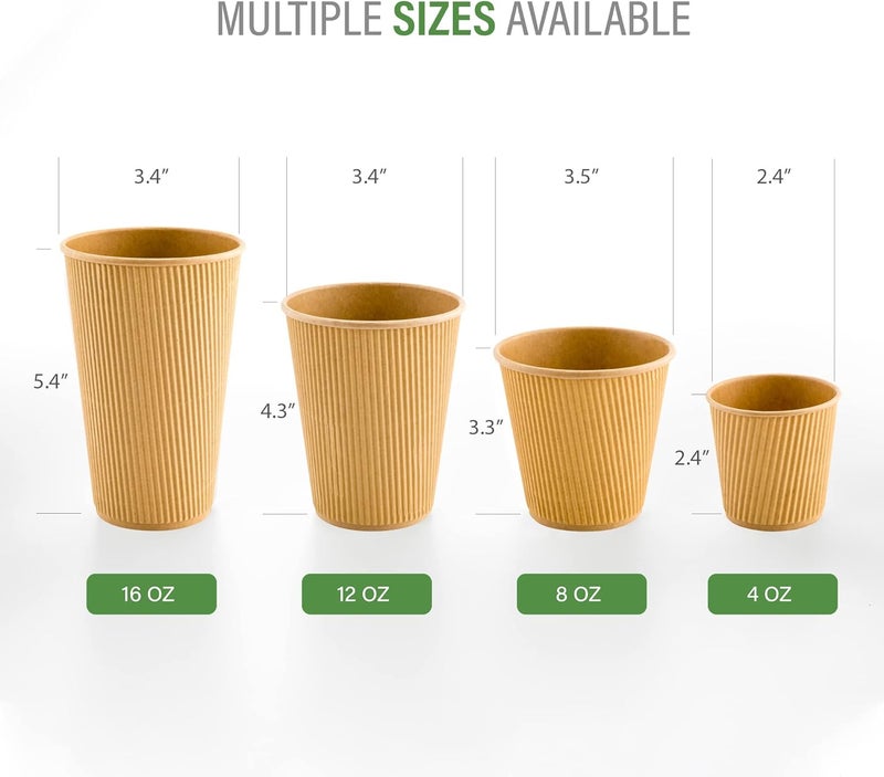 Restaurantware 500-CT Disposable Kraft 8-OZ Hot Beverage Cups with Ripple Wall Design: No Need for Sleeves - Perfect for Cafes - Eco-Friendly Recyclable Paper - Insulated - Wholesale Takeout Coffee Cup - Image 3