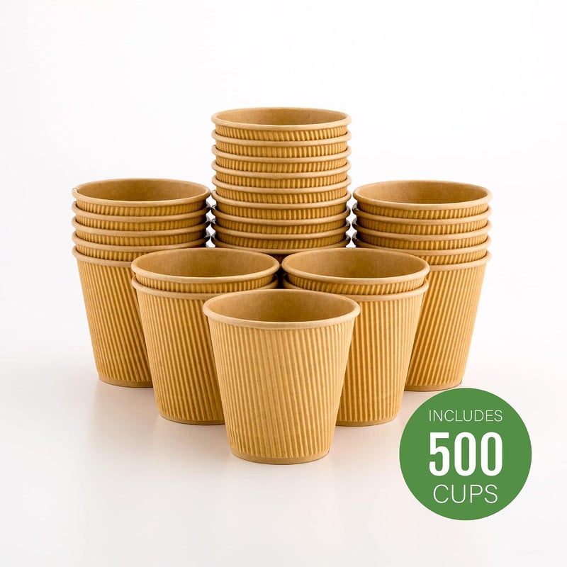 Restaurantware 500-CT Disposable Kraft 8-OZ Hot Beverage Cups with Ripple Wall Design: No Need for Sleeves - Perfect for Cafes - Eco-Friendly Recyclable Paper - Insulated - Wholesale Takeout Coffee Cup - Image 2