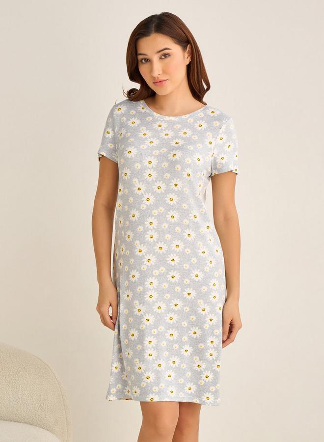 Splash FAV Set of 2   Night Dress Short Sleeve Floral Print Cotton - Image 3