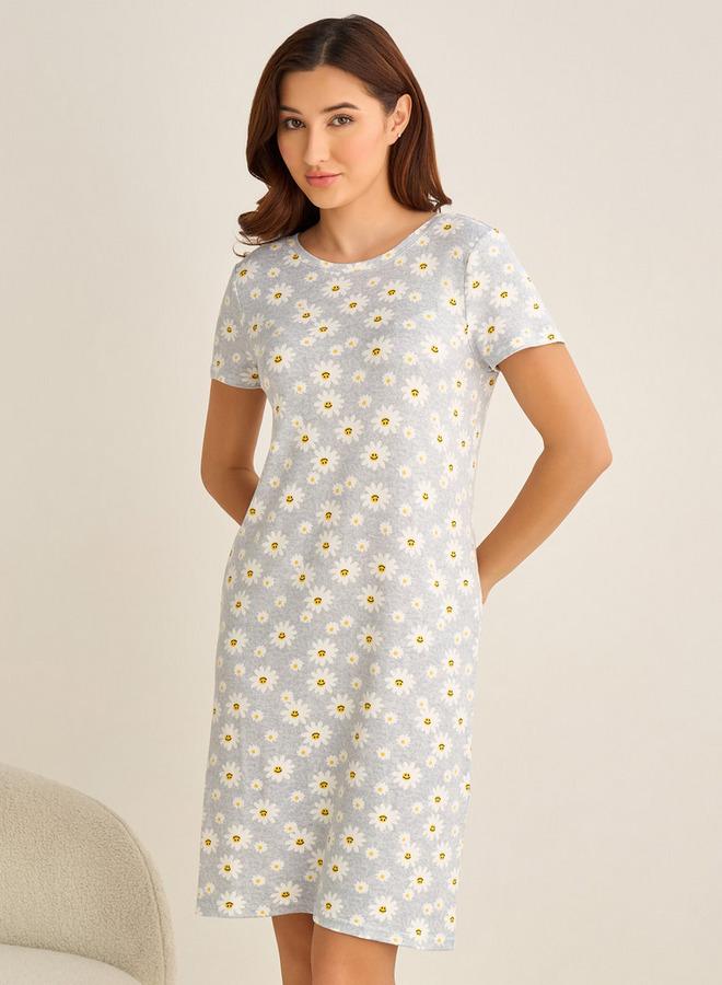 Splash FAV Set of 2   Night Dress Short Sleeve Floral Print Cotton - Image 4