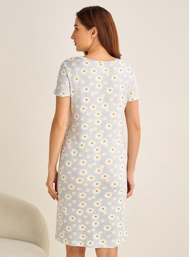Splash FAV Set of 2   Night Dress Short Sleeve Floral Print Cotton - Image 5