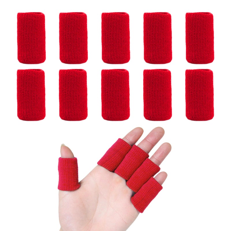 Finger Sleeves: 20 Pieces Red Washable Breathable Flexible Finger Support - Comfortable Size Fit for Arthritis Trigger Finger Workout Basketball Tennis Badminton Golf - Image 1