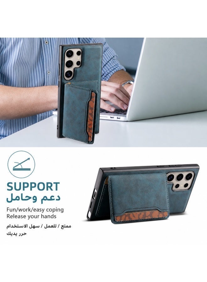 حافظة مغناطيسية لهاتف سامسونج جالاكسي S26 مع حامل بطاقة، غطاء محفظة 2 في 1، دعم الشحن اللاسلكي، مسند قابل للطي، حافظة هاتف من جلد البولي يوريثان مضادة للسقوط - Image 4