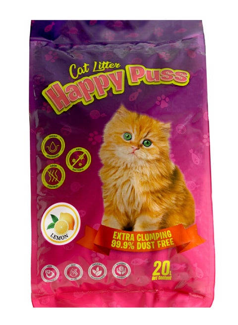 HAPPY PUSS EXTRA CLUMPING PERFUMED BENTONITE CAT LITTER 20L LEMON SCENT