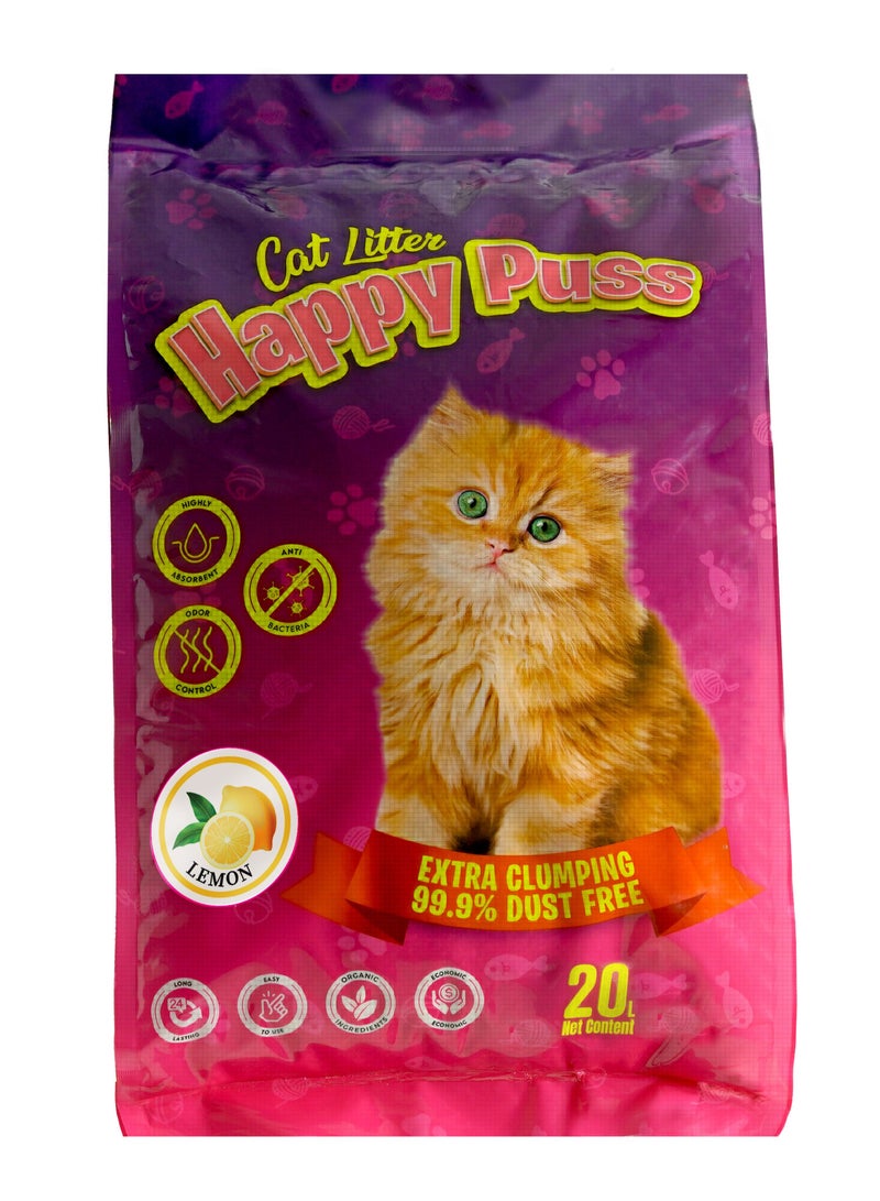HAPPY PUSS EXTRA CLUMPING PERFUMED BENTONITE CAT LITTER 20L LEMON SCENT