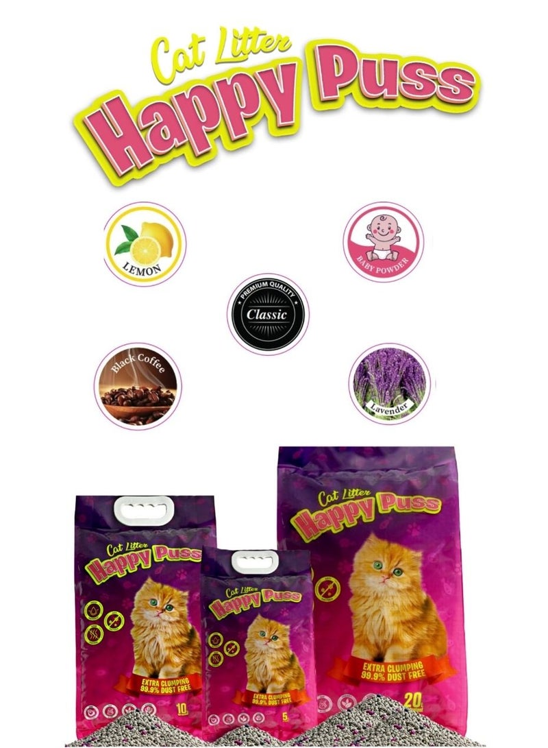 HAPPY PUSS EXTRA CLUMPING PERFUMED BENTONITE CAT LITTER 20L LEMON SCENT