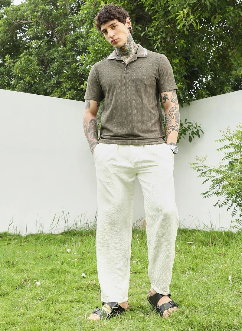 CAHOOT  Olive Green Textured Polo T-shirt for Men for Men | Best Price UAE