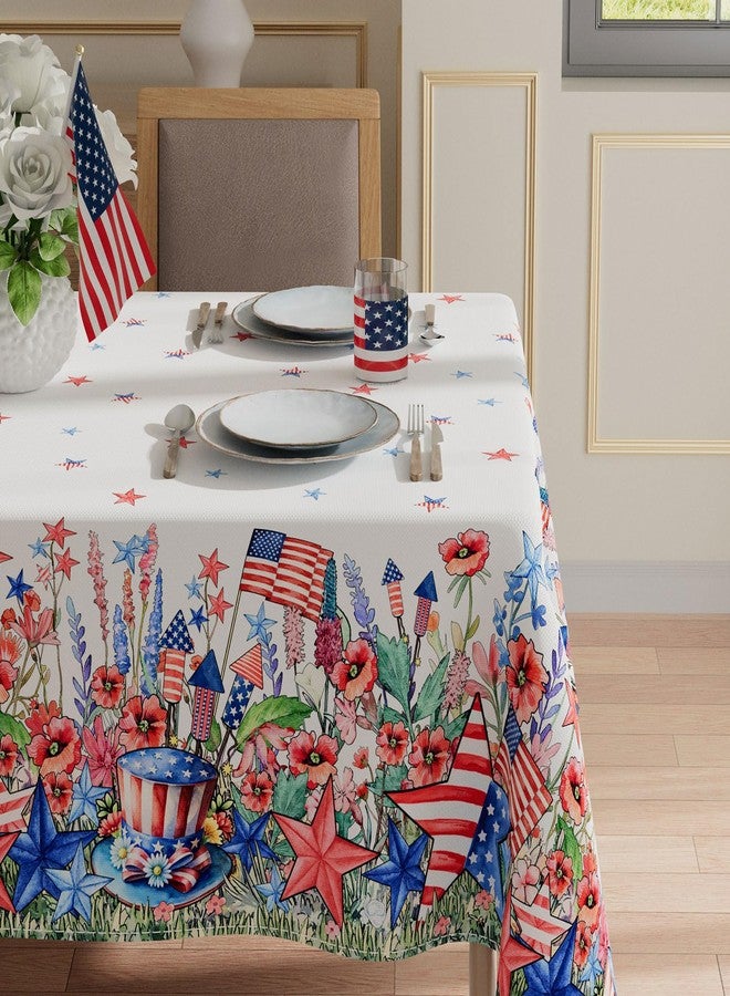 XCHI Watercolor Flowers America Stars Hats Memorial Day Tablecloth Rectangle 4th of July Patriotic Independence Day Table Cloth Table Covers for Indoor Dining Home Party Decorations 60x104 Inch - Image 2