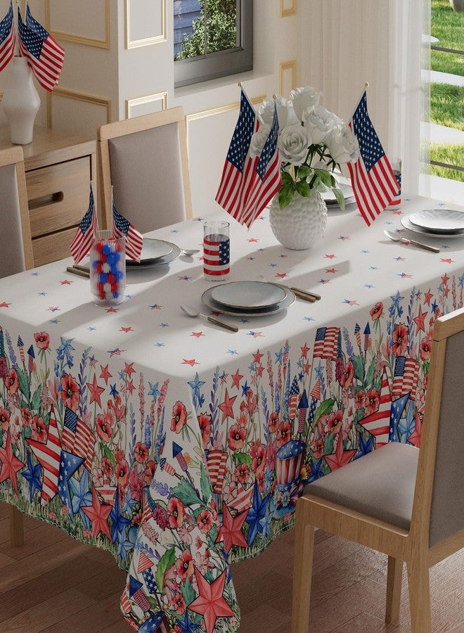 XCHI Watercolor Flowers America Stars Hats Memorial Day Tablecloth Rectangle 4th of July Patriotic Independence Day Table Cloth Table Covers for Indoor Dining Home Party Decorations 60x104 Inch - Image 1