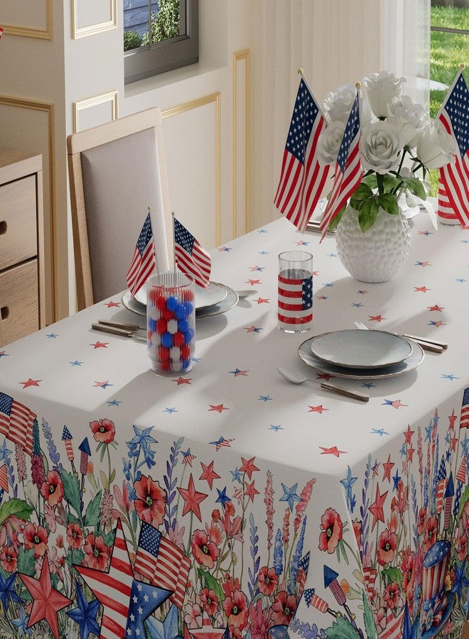 XCHI Watercolor Flowers America Stars Hats Memorial Day Tablecloth Rectangle 4th of July Patriotic Independence Day Table Cloth Table Covers for Indoor Dining Home Party Decorations 60x104 Inch - Image 3