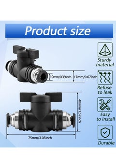 Generic Pneumatic Connector, 10mm Pneumatic Connector  Push-in connecting rod Valve Black Pneumatic Manual Valve Straight Union Ball Valve Air Flow Control Quick Connect for Air Flow Control  - Image 5
