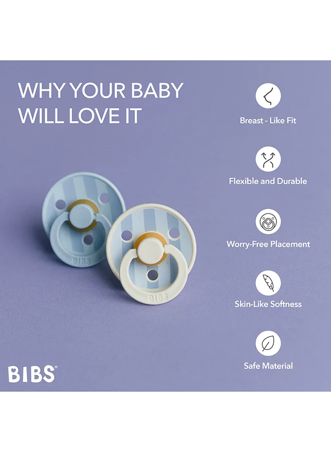 BIBS Studio Colour Round Pacifier, 2 Pieces, Latex Size 2, 6 - 18 Months, Baby Blue Dusty, Natural Rubber Pacifier Pack, Soft Latex Teat, Bpa - Free