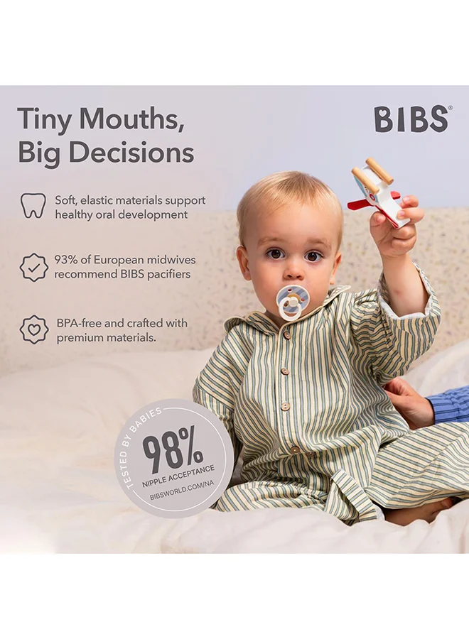 BIBS Studio Colour Round Pacifier, 2 Pieces, Latex Size 2, 6 - 18 Months, Baby Blue Dusty, Natural Rubber Pacifier Pack, Soft Latex Teat, Bpa - Free