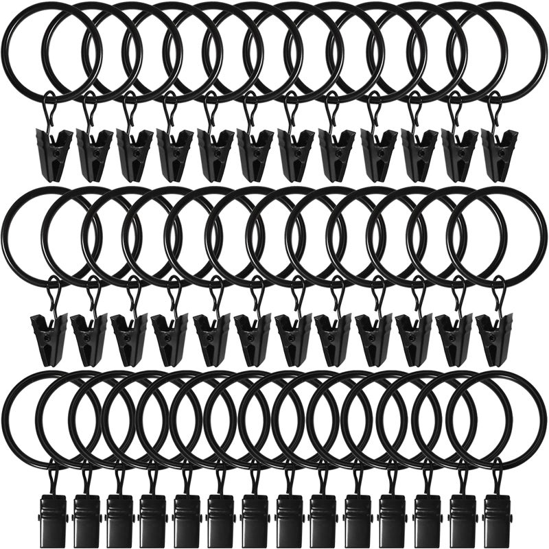 WeeksEight 40 Pack Black Curtain Rings with Clips Curtain Hooks Hangers Clip Rings for Hanging Drapes Bows Hat Drapery Rings 126 in I D Fits up to 1 in Diameter Curtain Rod