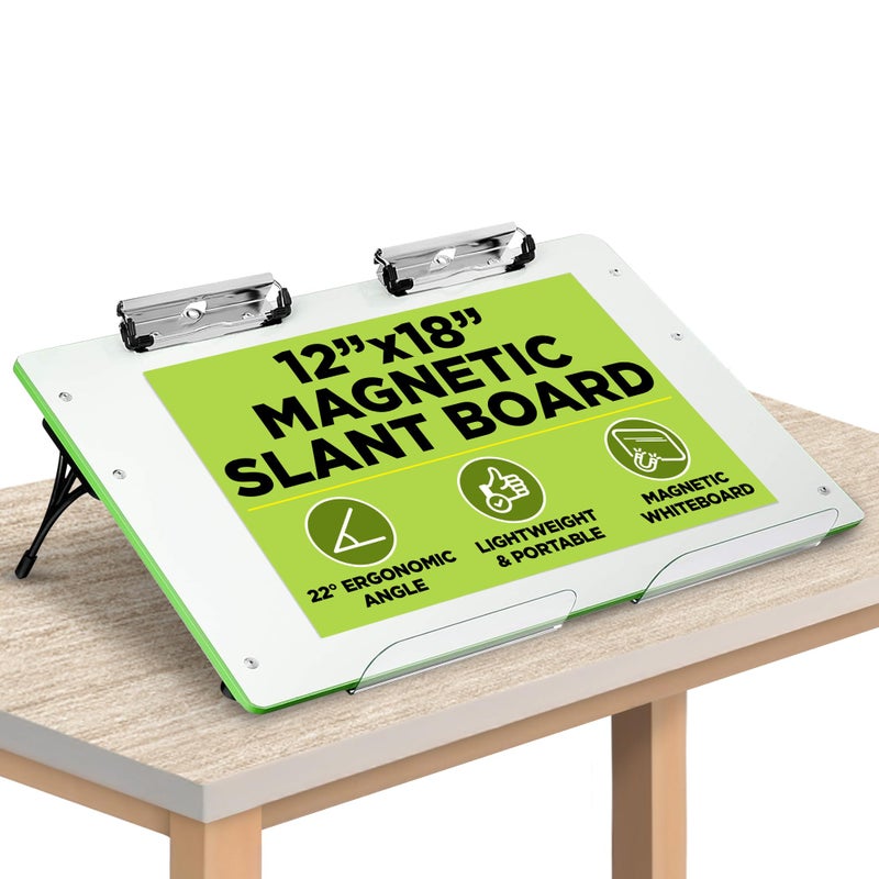 Visual Edge - Slant Board for Writing â€“ Adjustable Magnetic Whiteboard & 22Â° Angle Ergonomic Desk for Reading, Writing, Drawing and Studying â€“ Portable Tabletop Stand for Students and Teachers - Green - Image 1